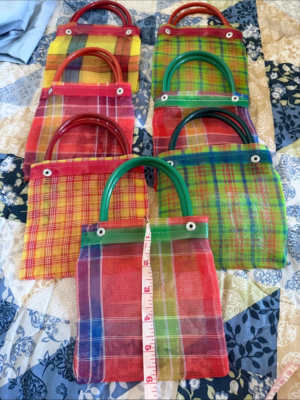 MEXICANA Multi-Color Plaid Mini Tote Set of 7